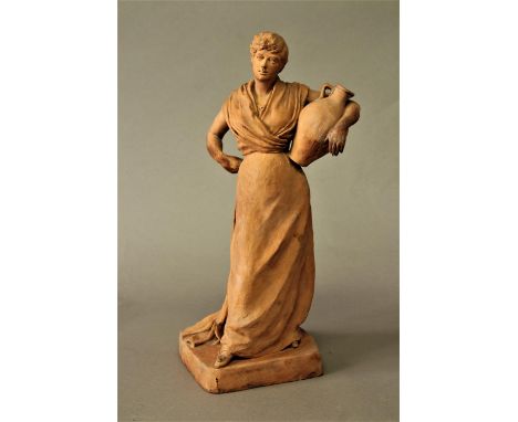 PEPLOE BROWN Rustic lady with a pitcher, terracotta, signed, height 39cm