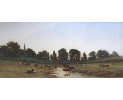 EDWARD DUNCAN, RWS (1803-1882) CATTLE IN A MEADOW AT EVENING Signed and dated 1871, watercolour over traces of pencil 22.5 x 