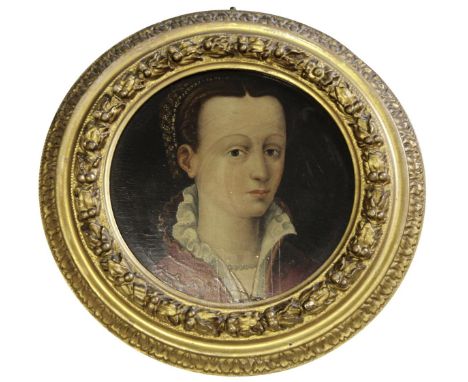 MANNER OF FRANCOIS CLOUET (c.1510-1572) PORTRAIT OF A LADY, POSSIBLY MARY QUEEN OF SCOTS Oil on panel, tondo, probably 19th C