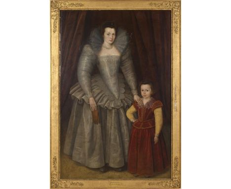 FOLLOWER OF MARCUS GHEERAERTS THE YOUNGER (1561-1635) PORTRAIT OF A LADY, WITH A CHILD  Each standing full length, she wearin