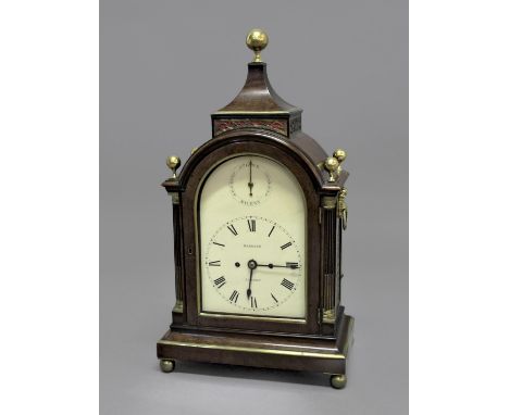 MAHOGANY PAGODA BRACKET CLOCK probably by Barraud, the painted dial with 7" chapter ring inscribed Barraud/London beneath a S