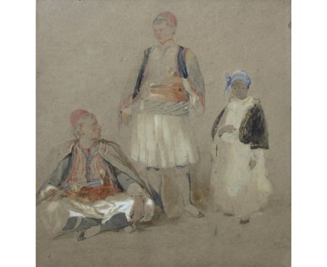 VITTORIO AMEDEO PREZIOSI (1816-1882) TURKISH FIGURES WITH A BLACK SERVANT Watercolour and pencil, on paper laid on card, unfr