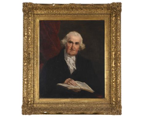 CIRCLE OF MATHER BROWN (1761-1831) PORTRAIT OF A GENTLEMAN Seated half length, wearing a dark coat, white frilled stock and h