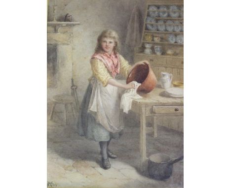 SAMUEL McCLOY (1831-1904) THE YOUNG HOUSEWIFE Signed, watercolour and pencil 35 x 25.5cm. ++ Some fading and spots of foxing;