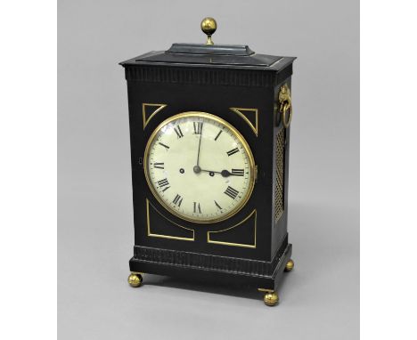 EBONISED CADDY TOP BRACKET CLOCK late 18th or early 19th century, the 8" painted dial on a brass, eight day, twin fusee movem