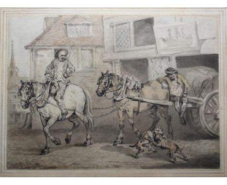 THOMAS ROWLANDSON (1756-1827) ENCOUNTER AT THE SHIP INN Watercolour with pen and ink over pencil, on original mount 20.5 x 28