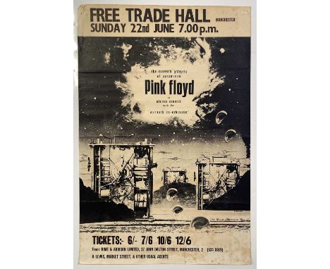 An original and rare concert poster advertising a date at Manchester's Free Trade Hall on Pink Floyd's tour with the quadroph