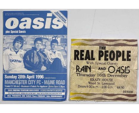 A rarely seen and original ticket stub for a Real People concert at Liverpool's 'Krazy House', 16th December 1993 (10.5x10cm)