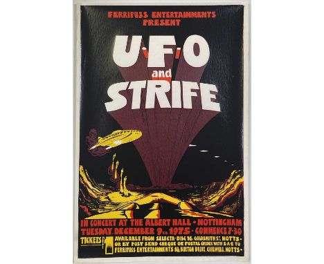 An original and rarely seen concert poster for U.F.O and Strife at Nottingham Albert Hall, December 9th 1973. Approx 20x30". 