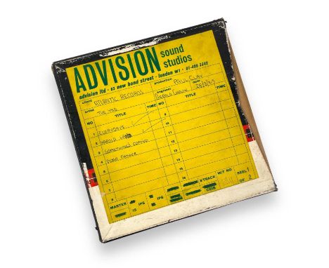 A boxed reel of 1" Scotch audio tape (reel 10.5" diameter) in box with Advision Sound Studios label. Handwritten info describ