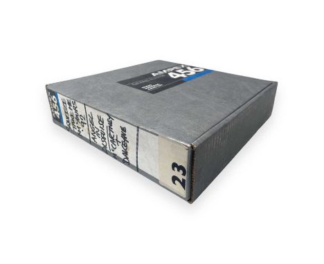 A boxed reel of Ampex 456 2" tape with handwritten info to spine marking contents as being an unreleased remix by 'Dakeyne' o