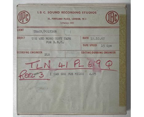 A boxed reel of 1/4" AGFA recording tape in box with IBC Sound Recording studios labels with printed info detailing contents 