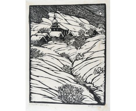   Thalkirchdorf   im Allgäu. Holzschnitt von K(arl) Freitag auf Japanpapier, handsign., bet. und numm. 9/20. Bl. 30 x 22 cm  