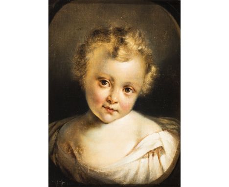   Deutsch, um 1880.   Portrait eines kleinen Mädchens. Öl/Lwd. auf Holz. 23,5 x 17,5 cm          