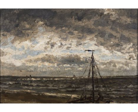   Julius Runge. 1843 Röbel - 1922 Lindau.   Sign. Marine mit Booten. Öl/Lwd. auf Ktn. 22 x 30,5 cm. R          