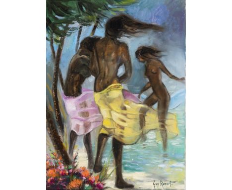   Guy Robert. Maler des 20. Jh.   Sign. Drei Mädchen an südlichem Strand. Öl/Lwd. 67 x 49,5 cm. R          