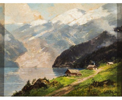   Carl Schultze. 1856 - Düsseldorf - 1926.   Sign. Rs. bet. "Auf der Engstelnalp im Berner Oberland". Öl/Holz. 15 x 19 cm. R 