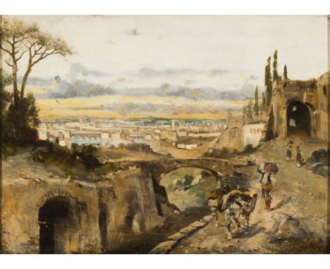  Franz Richard Unterberger. 1838 Innsbruck - 1902 Neuilly-sur-Seine.   Sign. und 1876 dat. Rom. Blick von der Höhe des Avent