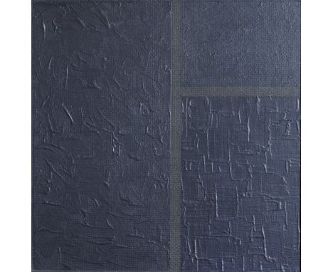   Al Meier. Geb. 1954 in Zürich.   Rs. sign., 1993 dat. und bet. "ohne Titel - Blauschwarz -". Mischtechnik/Ktn. 55,5 x 55 cm