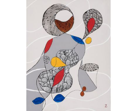   Katharina Zlöbl. Geb. 1963 in Radstadt bei Salzburg.   Monogr. Chellist 2020. Mischtechnik/Lwd. Wvz. Nr. 589. 80 x 60 cm. R