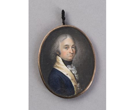   Portrait eines Militärs   in Uniform mit weißem Plastron und Orden. Auf Elfenbein. 18. Jh. Oval, 6,2 x 4,7 cm. R          