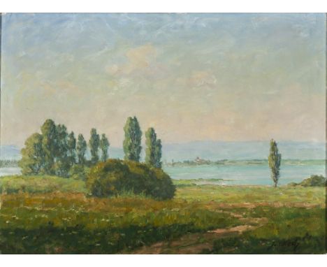   Julius Koch. 1882 Achern - 1952 Bad Cannstatt.   Sign. Rs. Klebeetikett des Württembergischen Kunstvereins, bet. "Sommer am