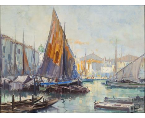   Otto Hamel. 1866 Erfurt - 1950 Lohr am Main.   Sign. Rs. bet. "Dalmatinischer Hafen" (Triest?). Öl/Lwd. 60 x 80 cm. R      