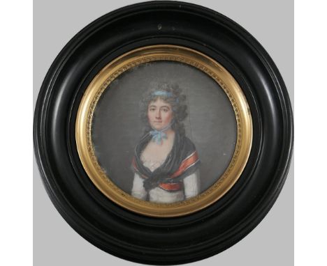   Jeanne Doucet de Suriny. 1762 Lyon - 1806 Paris.   Sign. Portrait einer hochherrschaftlichen Dame. Auf Elfenbein. Sprung. Ø