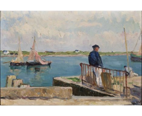   Madeleine-Lucie Hellet (Funck-Hellet). Geb. in Clichy. Stellte ab 1926 aus.   Sign. Südliche Flusslandschaft mit Booten und
