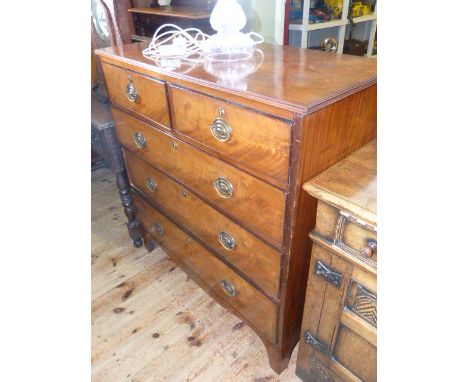 19th Century mahogany chest of two short above three long drawers on bracket feet