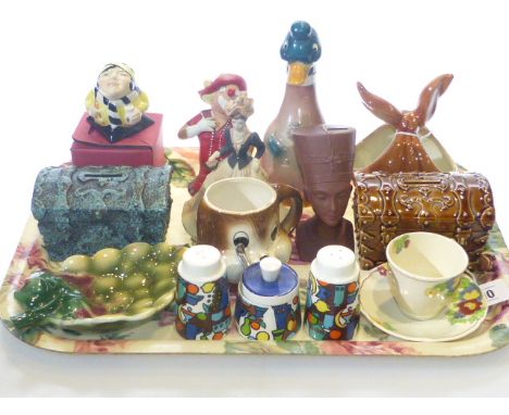 Kevin Francis face pot, Coalport figure, Royal Doulton cup and saucer, Collection of Goebel ornaments, cruet, money boxes, et
