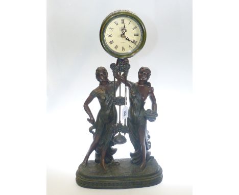 Juliana mantel clock modelled as two maidens supporting circular dial