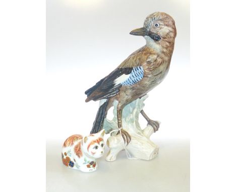 Large Goebel jay and Royal Crown Derby 'Spice' kitten