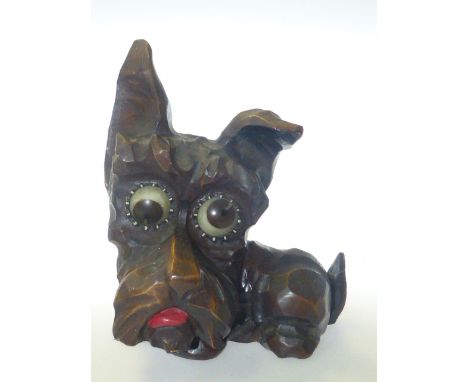 German novelty rolling eye clock in the form of a Scottie dog, the eyes recording the minutes and hours, manual wind, S stick