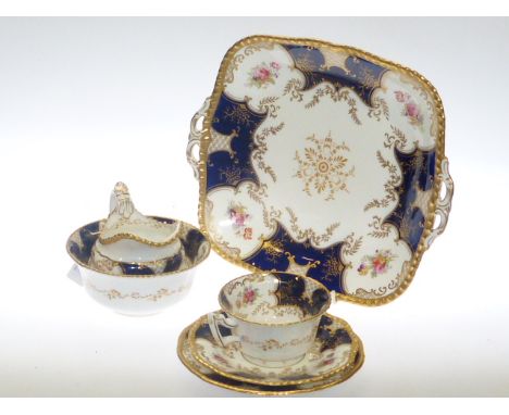 Copeland cobalt blue, gilt and floral decorated forty-two piece tea service, pattern no. Y2665