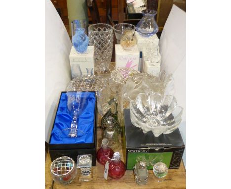 Collection of Caithness and other glassware including vases, scent bottles, paperweights, goblet, etc