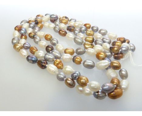 Multi-coloured freshwater pearl necklace, length 114cm