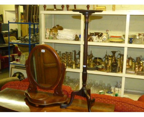 Victorian mahogany oval toilet mirror and mahogany tripod plant stand (2)