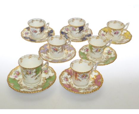 Collection of seven Coalport cabinet cups and saucers