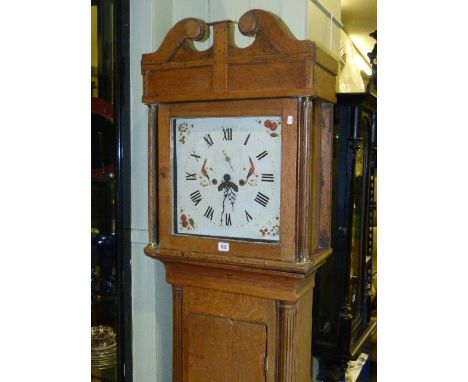 Antique oak eight day longcase clock having square painted dial