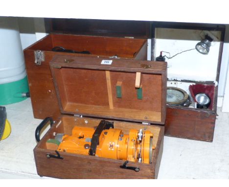 Vickers Theodolite, Gimble compass and microscope, all in wood boxes