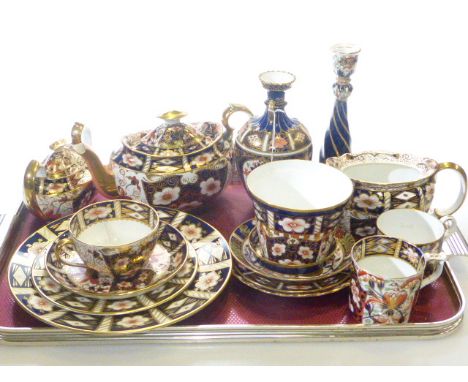 Collection of Royal Crown Derby including vase, candlestick, cups, saucers, teapot, sugar, etc