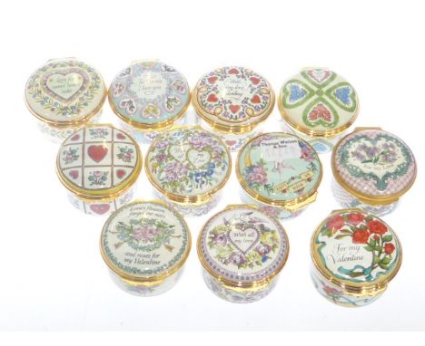 Eleven Halcyon Days enamel decorated pill boxes