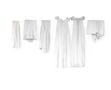 Circa 1810-15 White Cotton Baby Gowns comprising a high waisted gown, with finely tucked bodice and matching tucks to the top