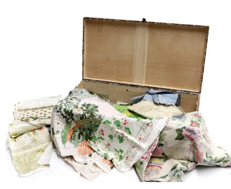 Circa 1930s Fabric Mounted Trunk, printed with stylised fruit, leather carrying handle, 97cm by 50cm by 25cm,Various Floral D