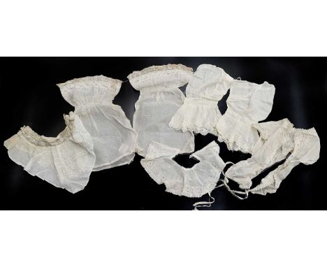Early 20th Century Ayrshire Embroidered Costume Accessories, comprising a white muslin modesty panel with high neck collar, e