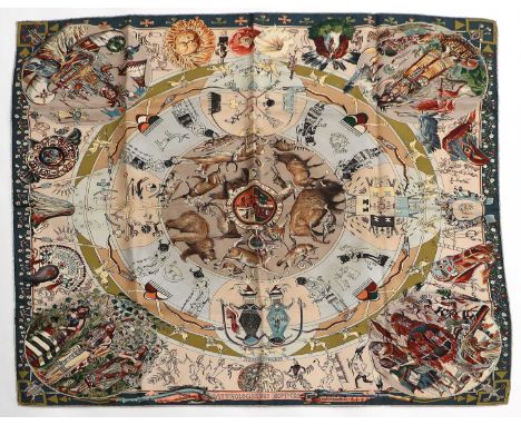 Hermés Silk Scarf Les Mythologies Des Hommes Rouges, depicting Indian and Aztec figures, 90cm square, boxedA Family Collectio