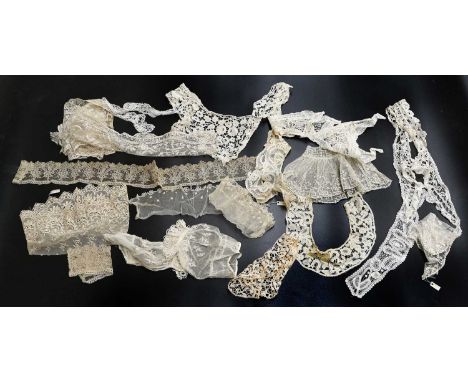 Assorted Late 19th/Early 20th Century Lace, comprising three tape lace collars, pair of lace trimmed net cuffs,Brussels bobbi