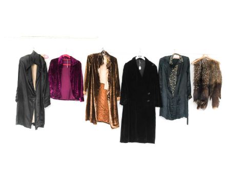 Circa 1920s and Later Costume and Accessories comprising Kreinisks Paris, New York brown velvet three quarter length evening 