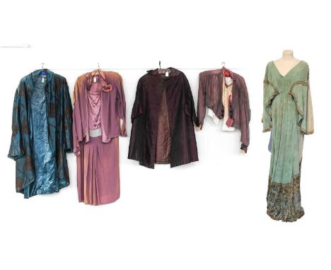 Early 20th Century Costume, comprising a grey silk chiffon mounted bodice with velvet devore details, over pink chiffon with 